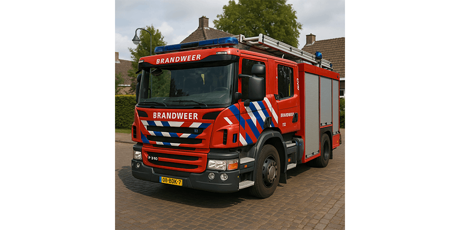 Brandweerwagen op een plein