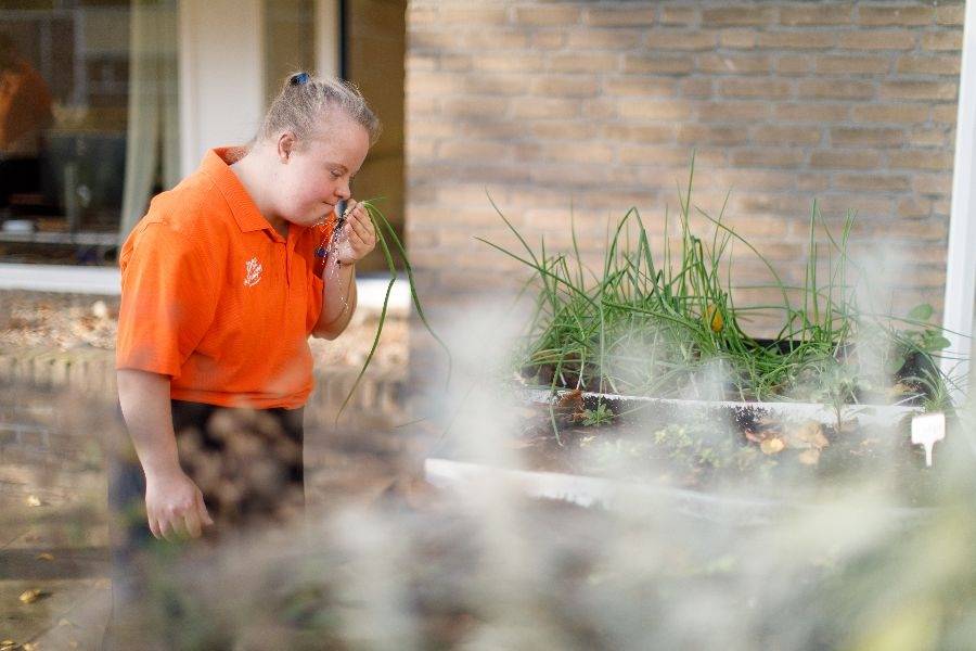 Medewerker is bezig in de tuin bij Basalt